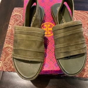 Tory Burch Suede Slingback Espadrille Sandals in Leccio Size 9, BNIB, MRSP$278